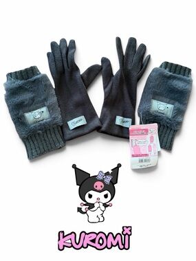 Original Sanrio Kuromi Convertible Fingerless Gloves - Size: L Kids / S Adults